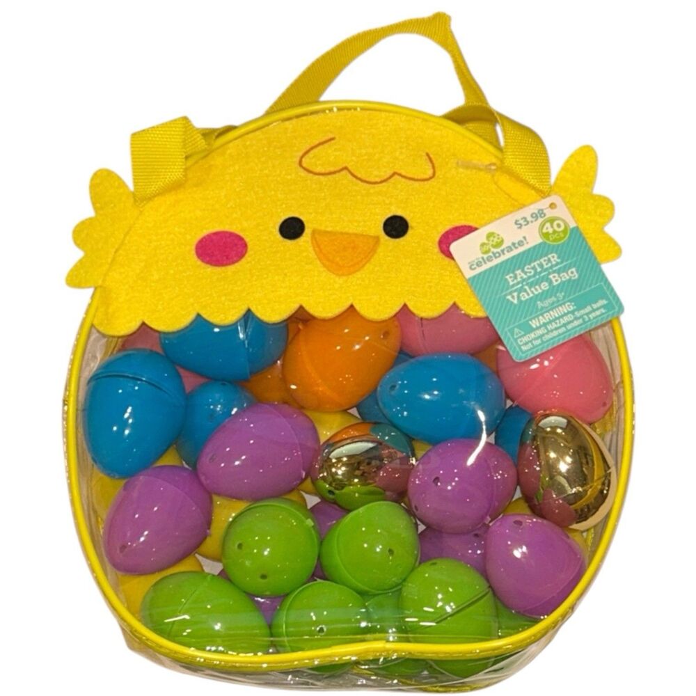 Easter Bag With 38 Solid Color and 2 Metallic Eggs In Chick-Shaped Bag